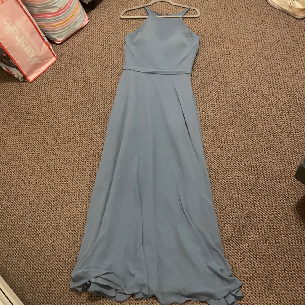 Dusty Blue floor length bridesmaids dress